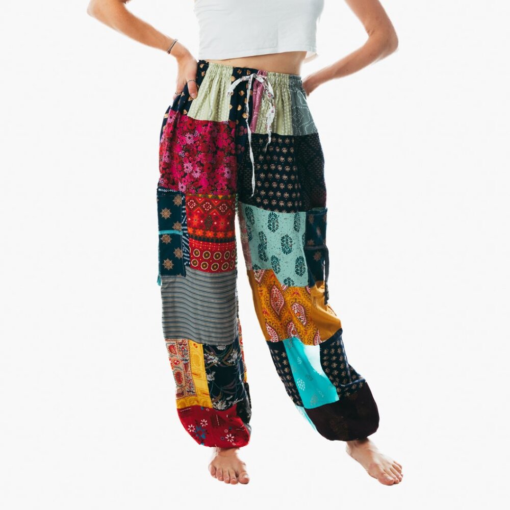 Unisex handmade boho hippie aladdin patchwork harem yoga pants one size women